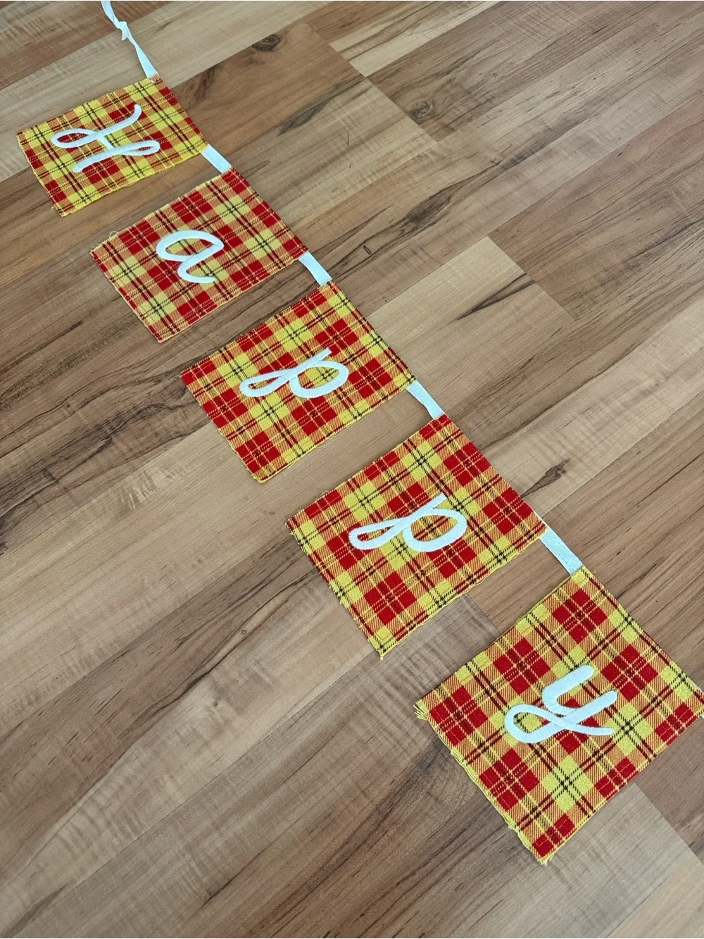Threshold Plaid 'Happy Fall' Fabric Banner Garland - Red & Yellow/Gold 5 ft 8 in